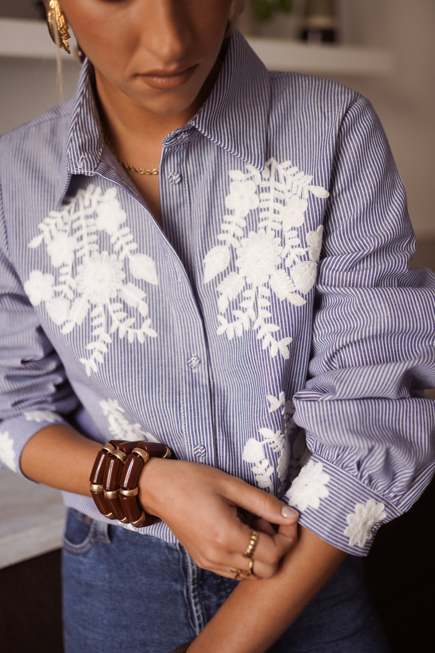Emma blue stripe embroidered shirt