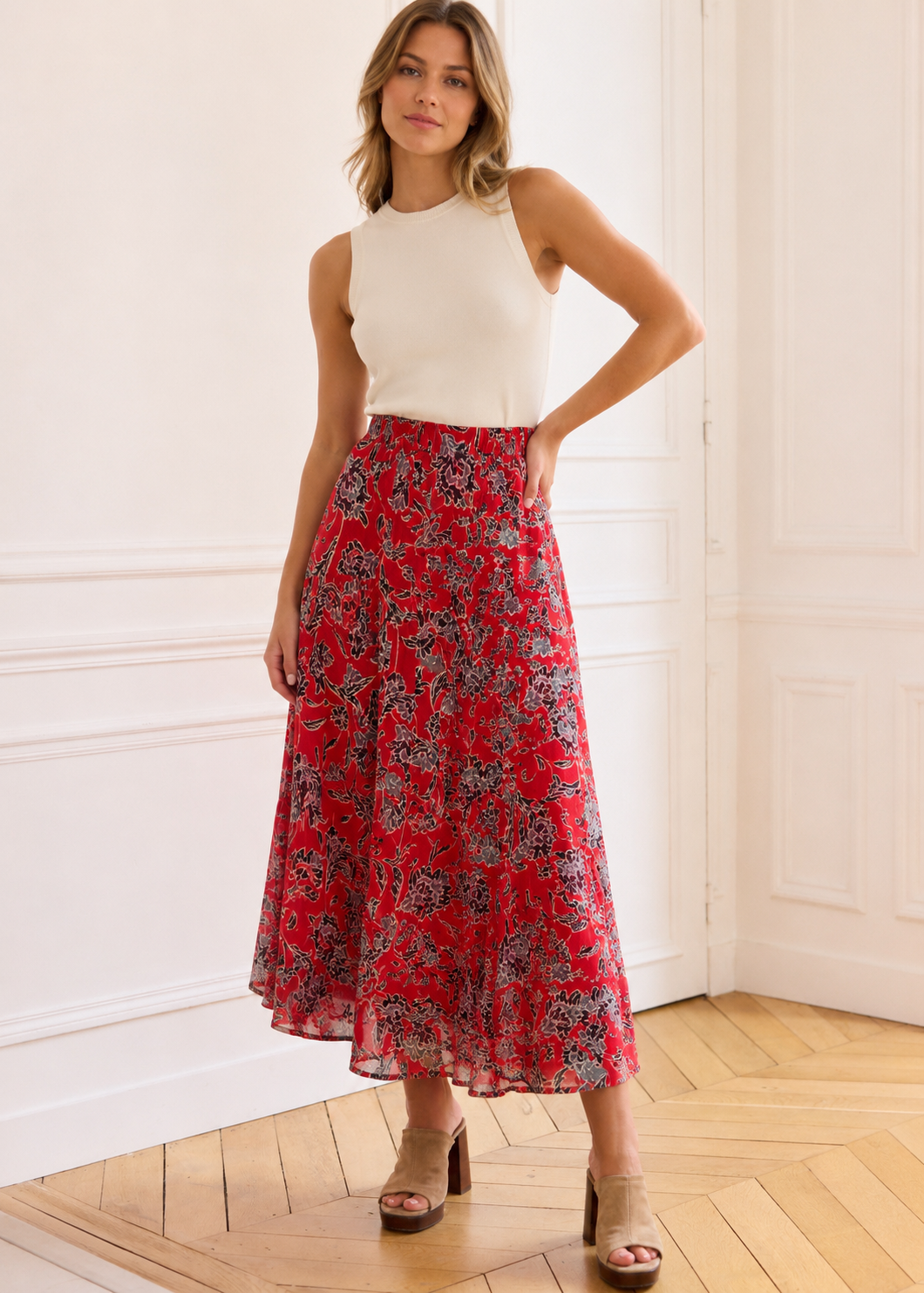 Charleen red boho skirt