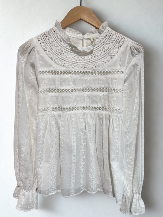 Maude ecru high neck embroidery boho blouse
