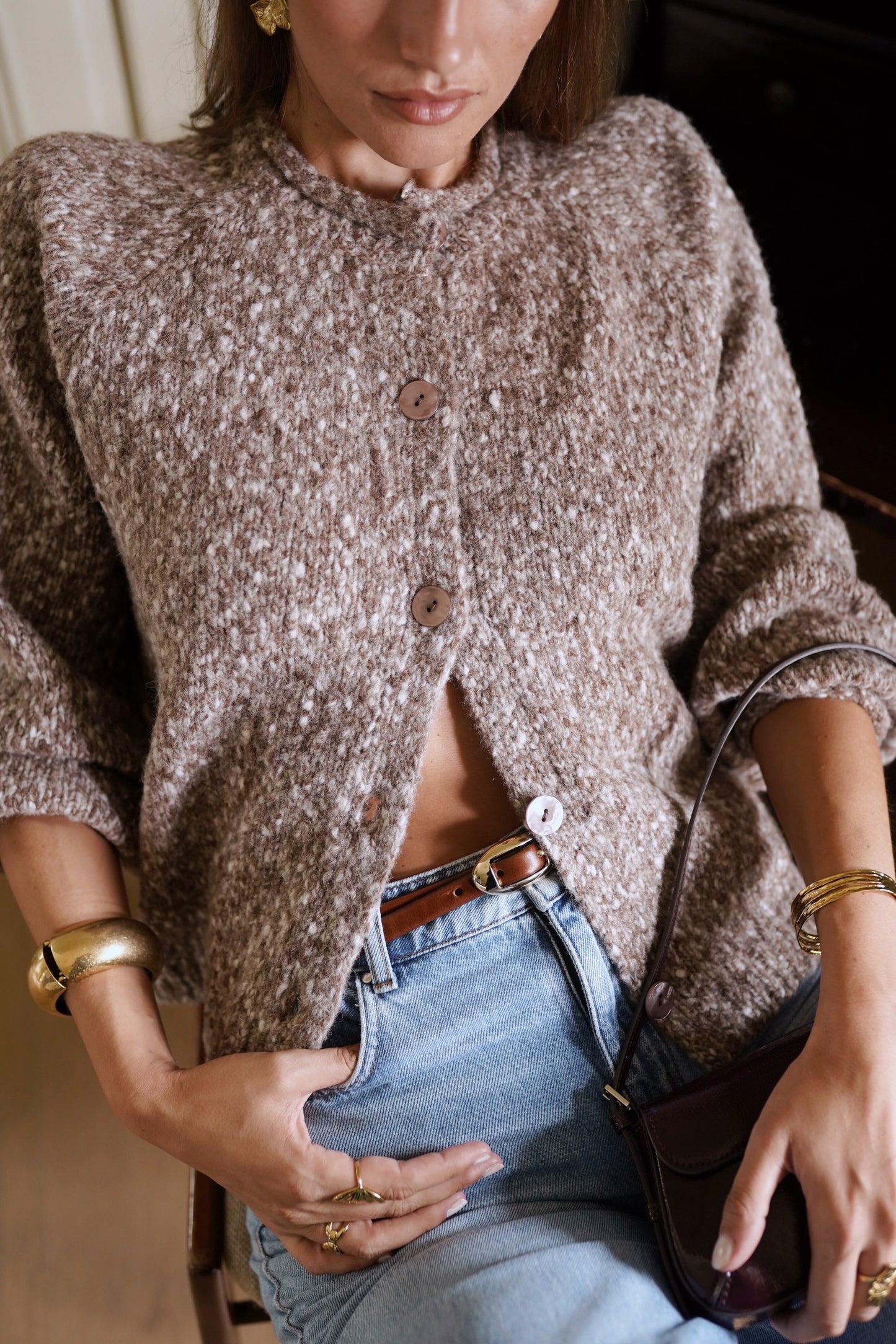Ana coffee speckled cardigan