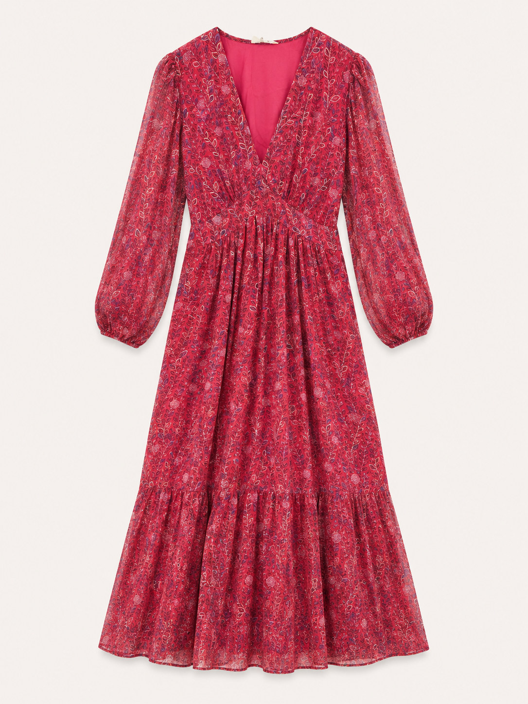 Bianca red long floral boho dress