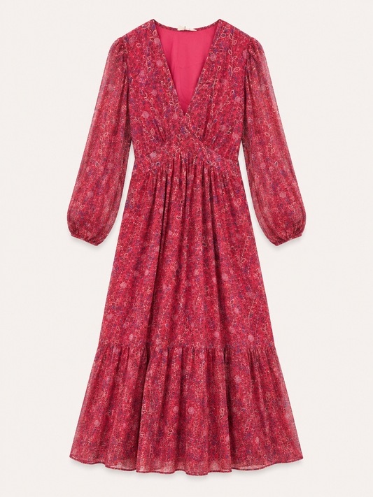 Bianca red long floral boho dress
