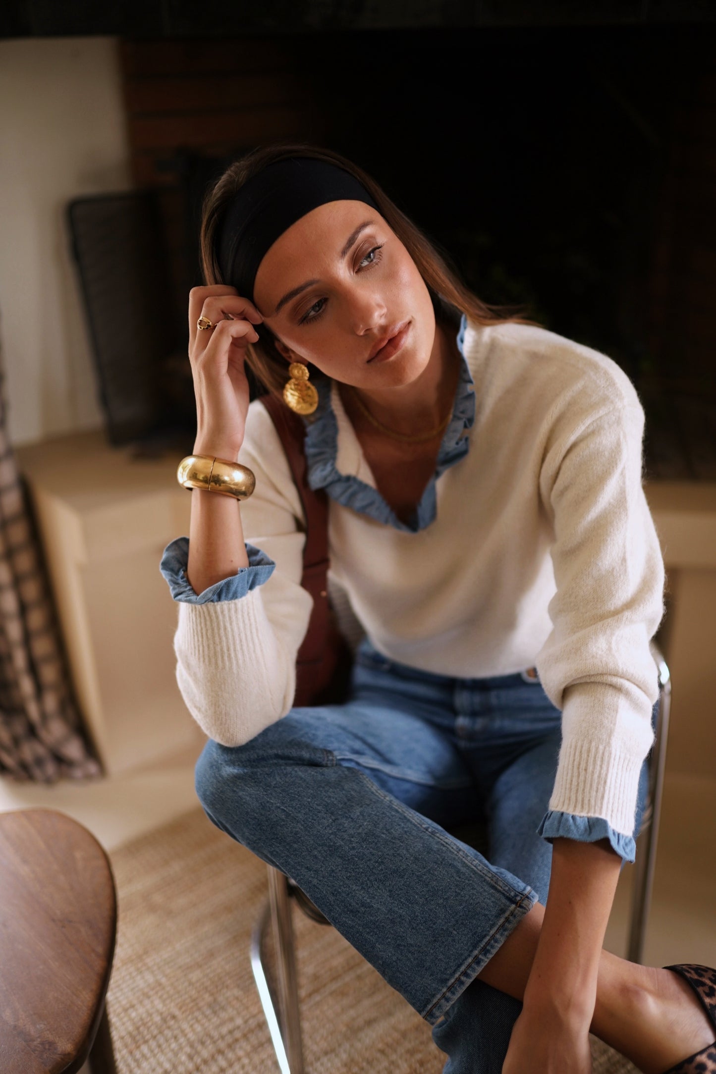 Ella beige jumper with built in shirt