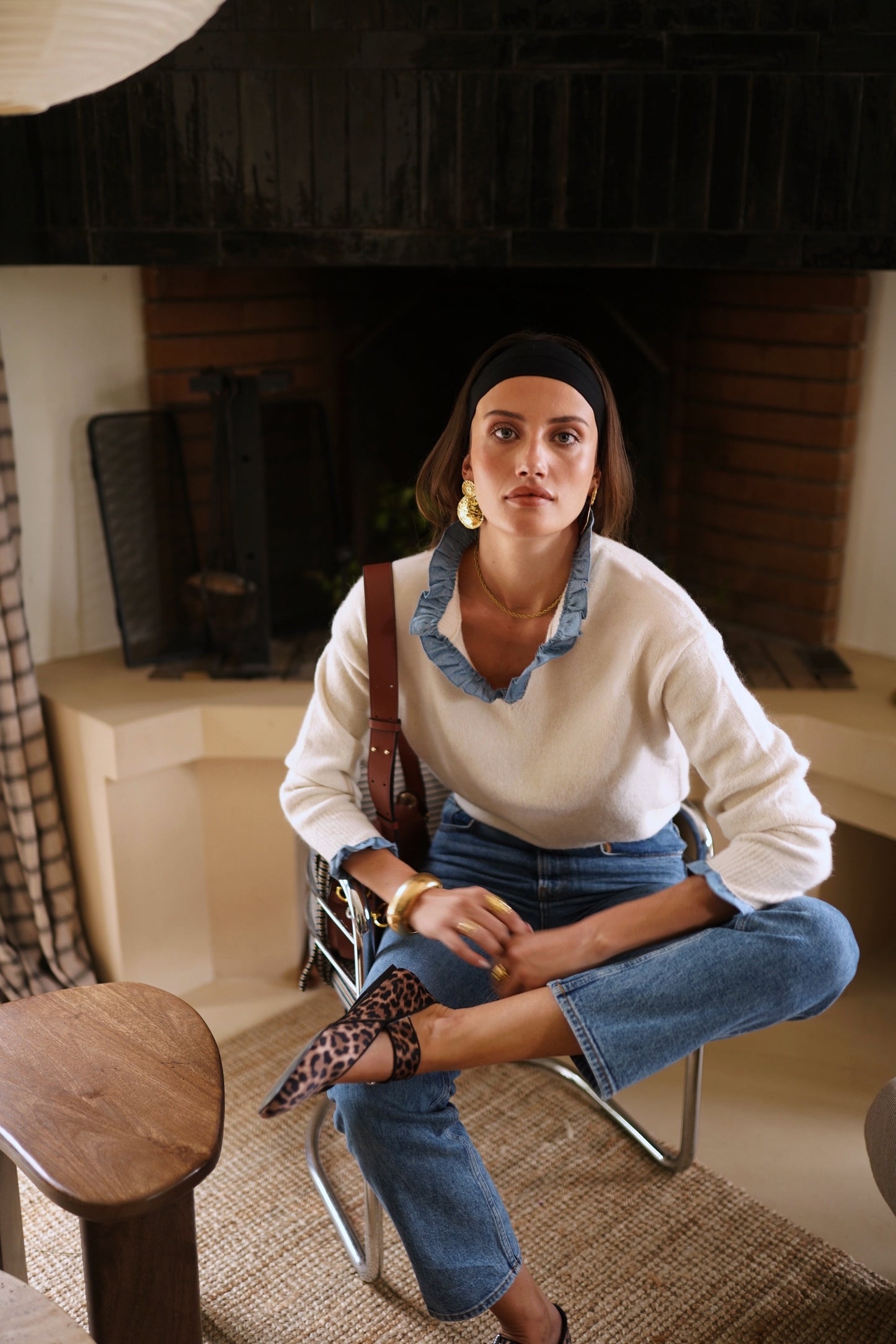 Ella beige jumper with built in shirt