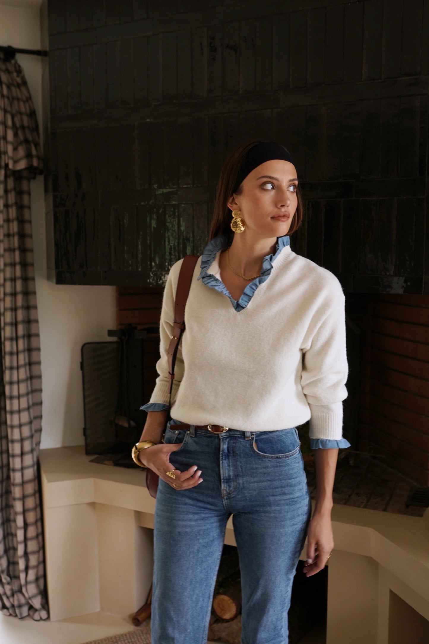 Ella beige jumper with built in shirt