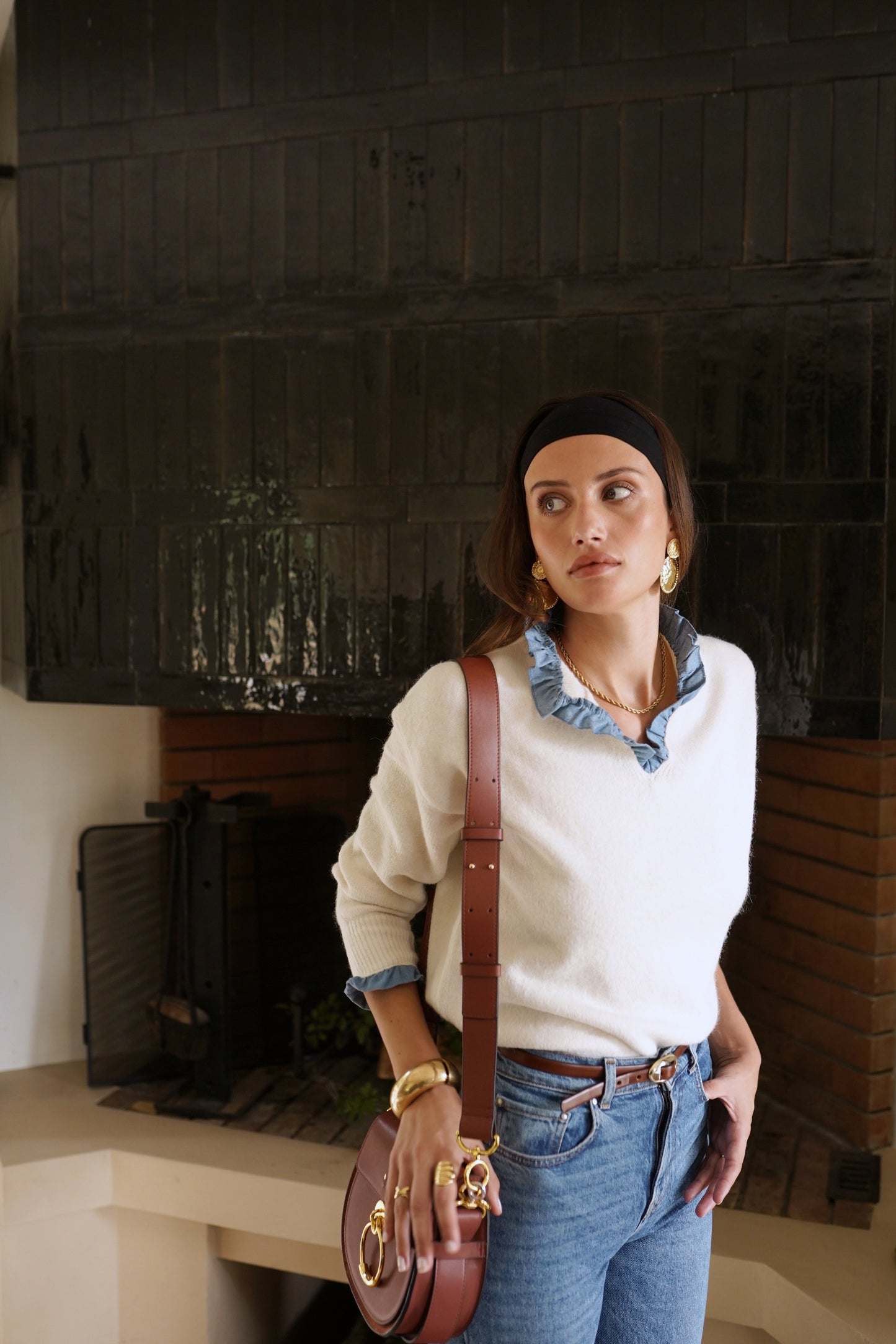 Ella beige jumper with built in shirt