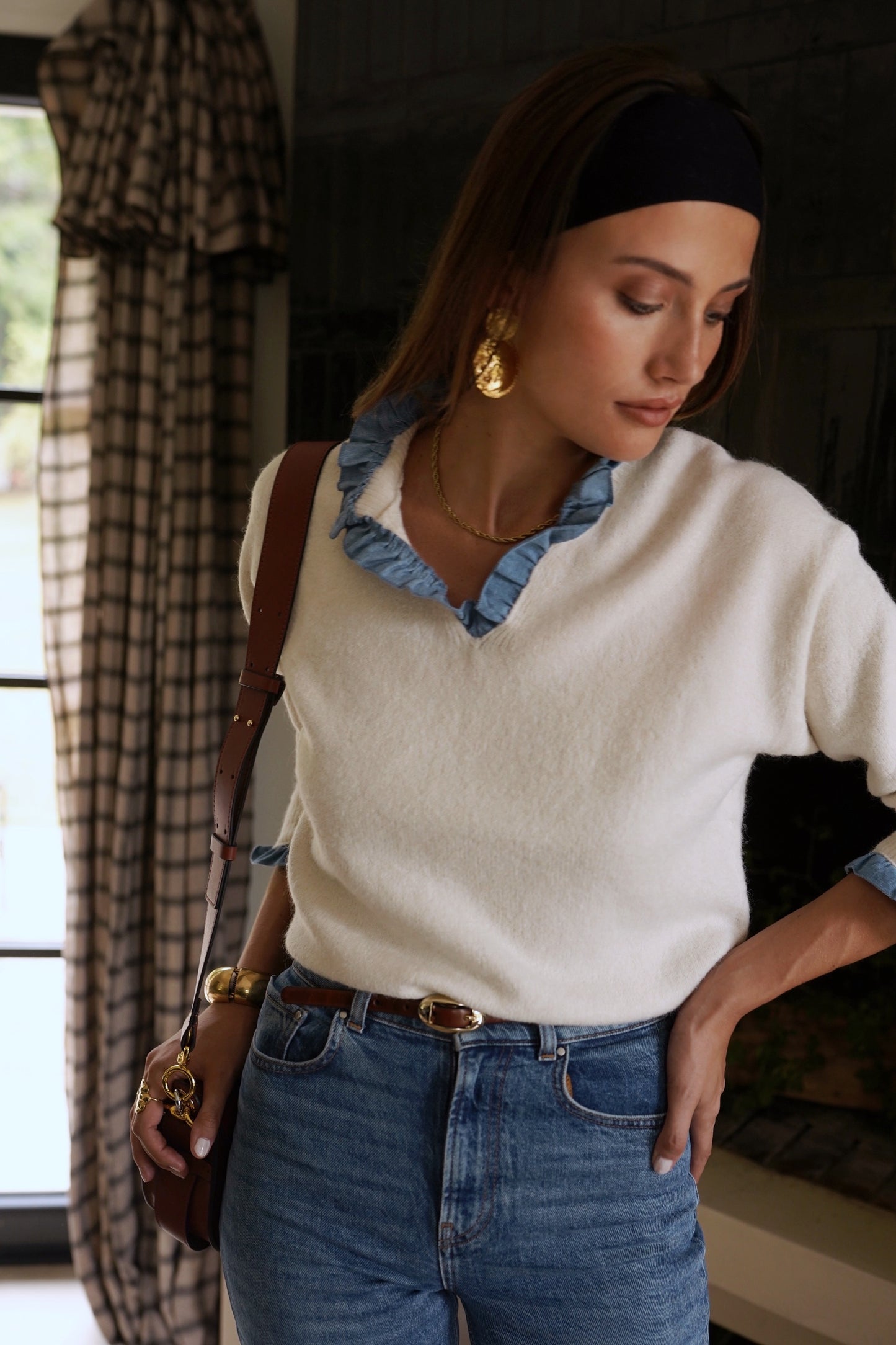 Ella beige jumper with built in shirt