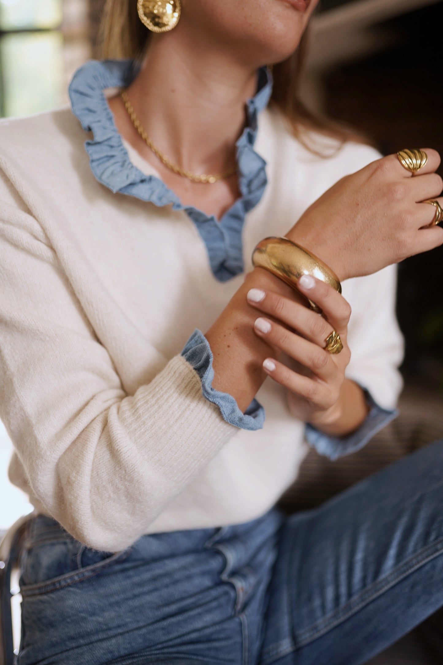 Ella beige jumper with built in shirt