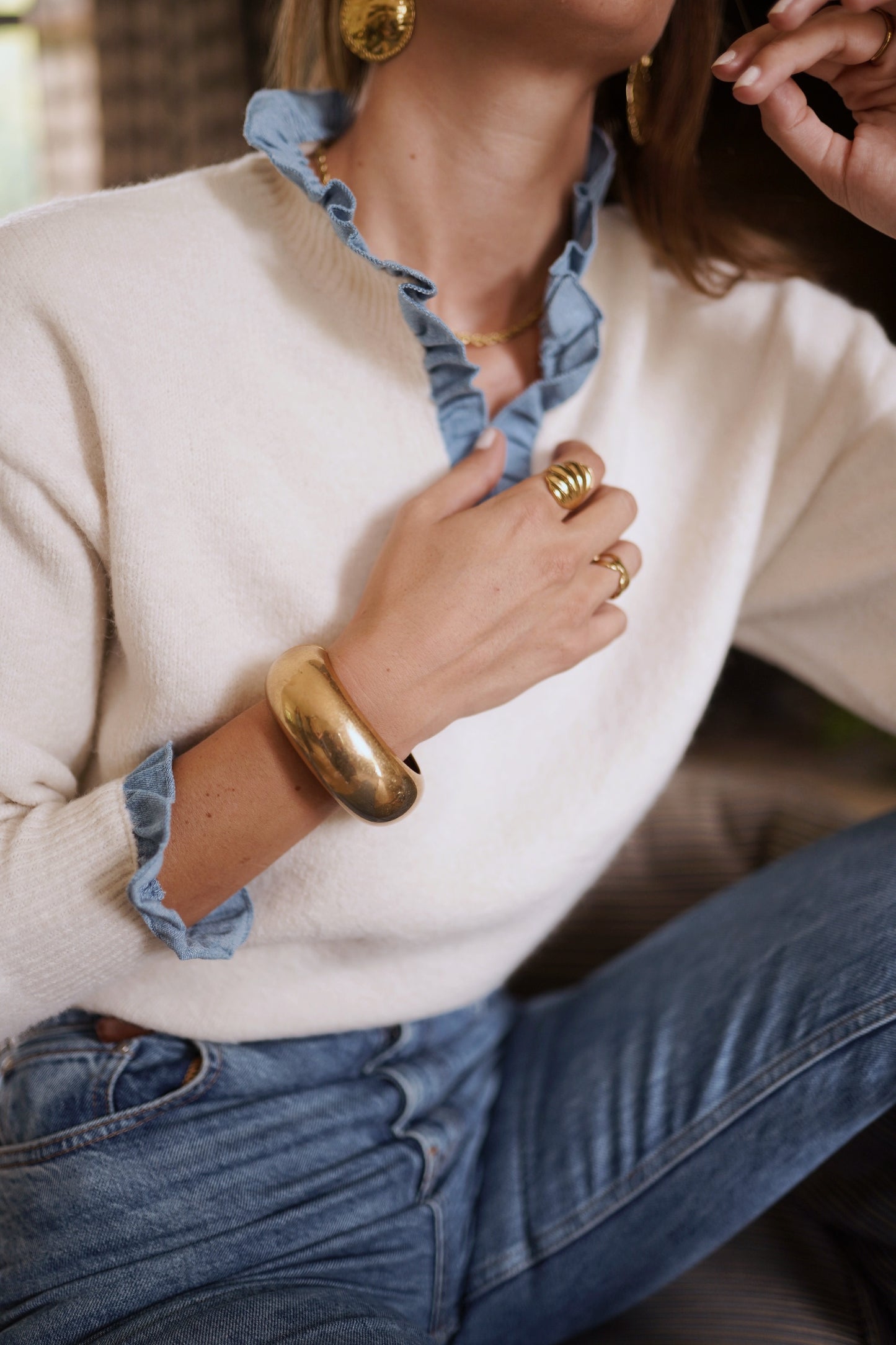 Ella beige jumper with built in shirt