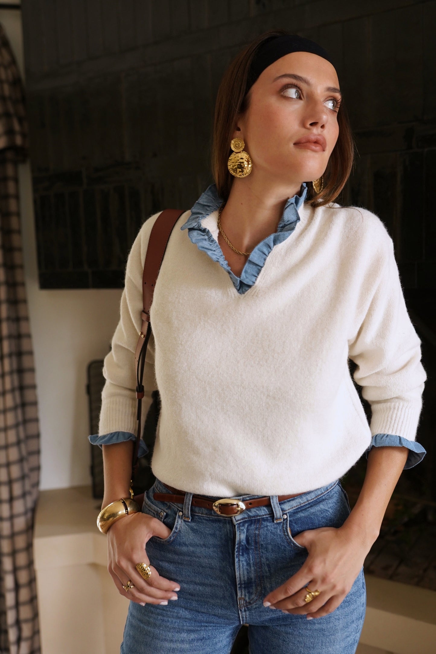 Ella beige jumper with built in shirt