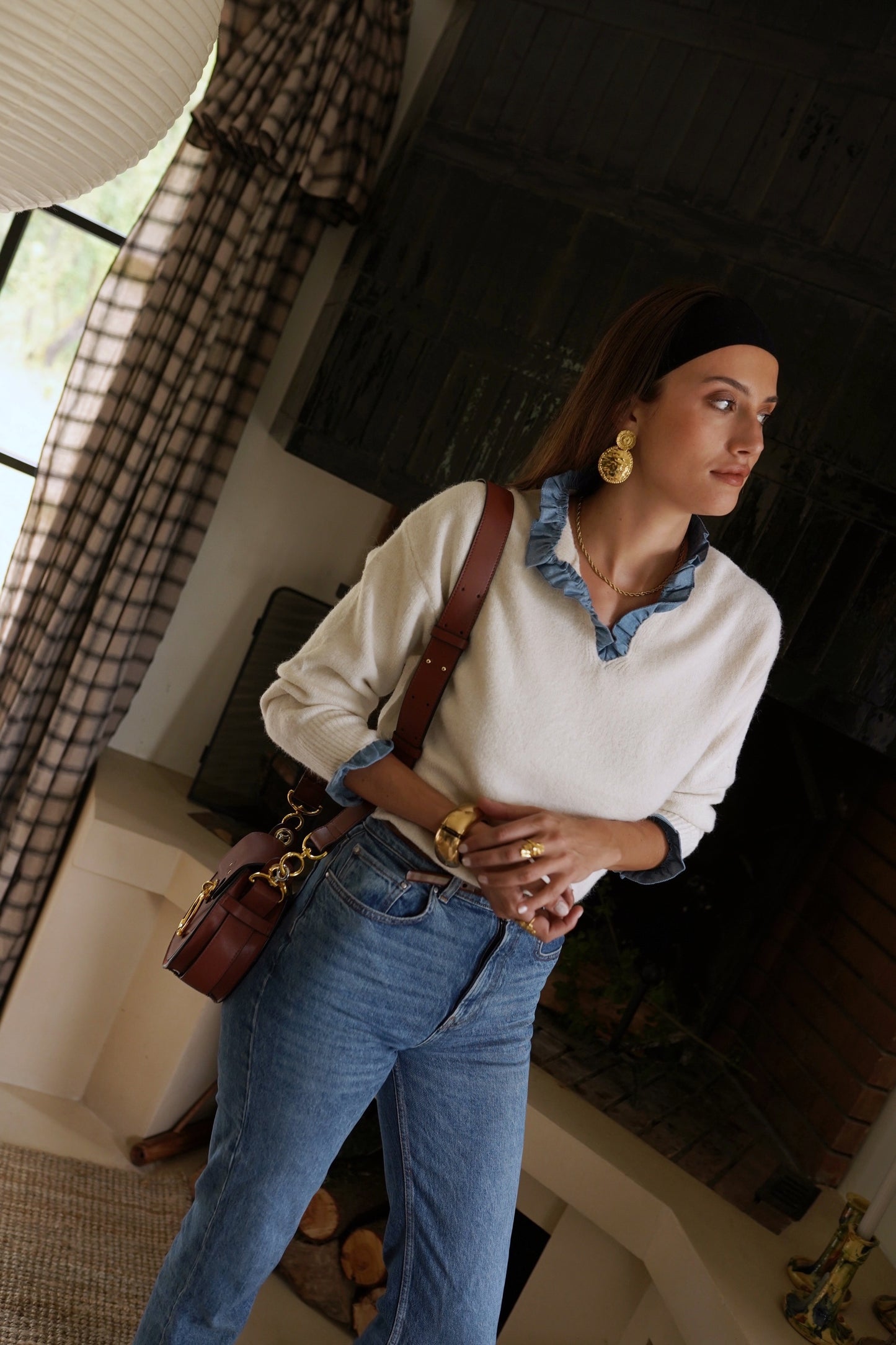 Ella beige jumper with built in shirt