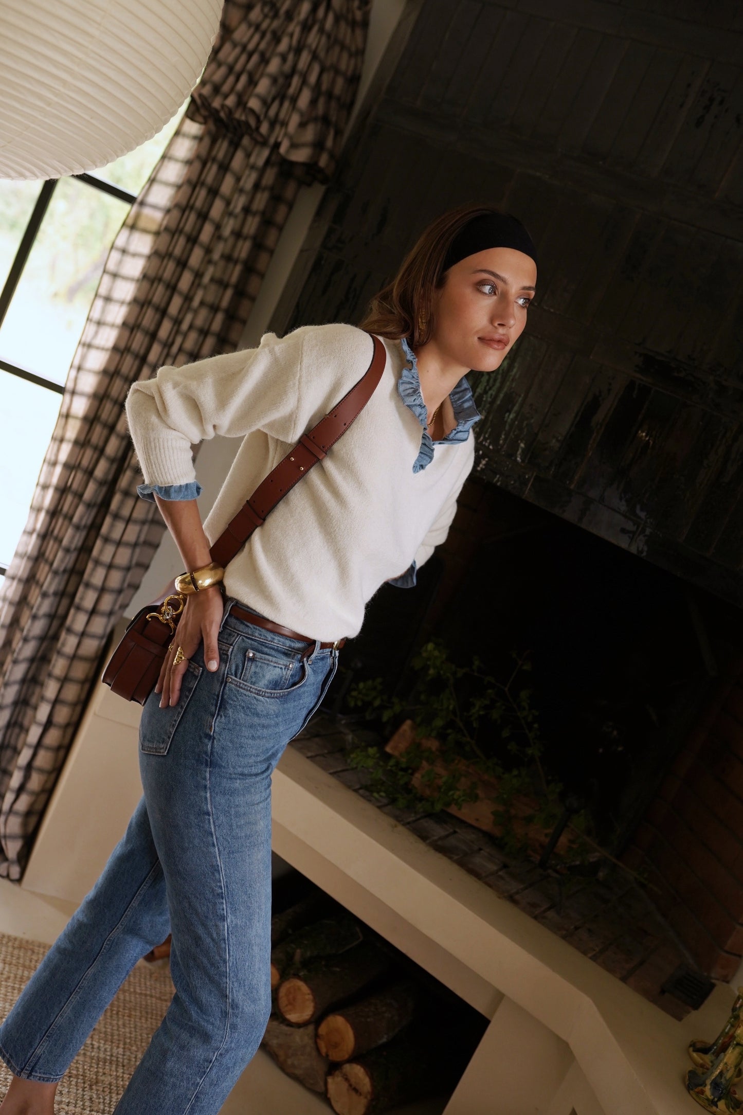 Ella beige jumper with built in shirt