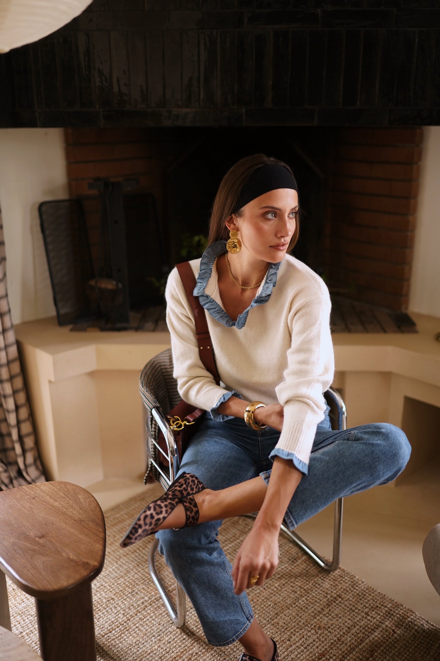 Ella beige jumper with built in shirt