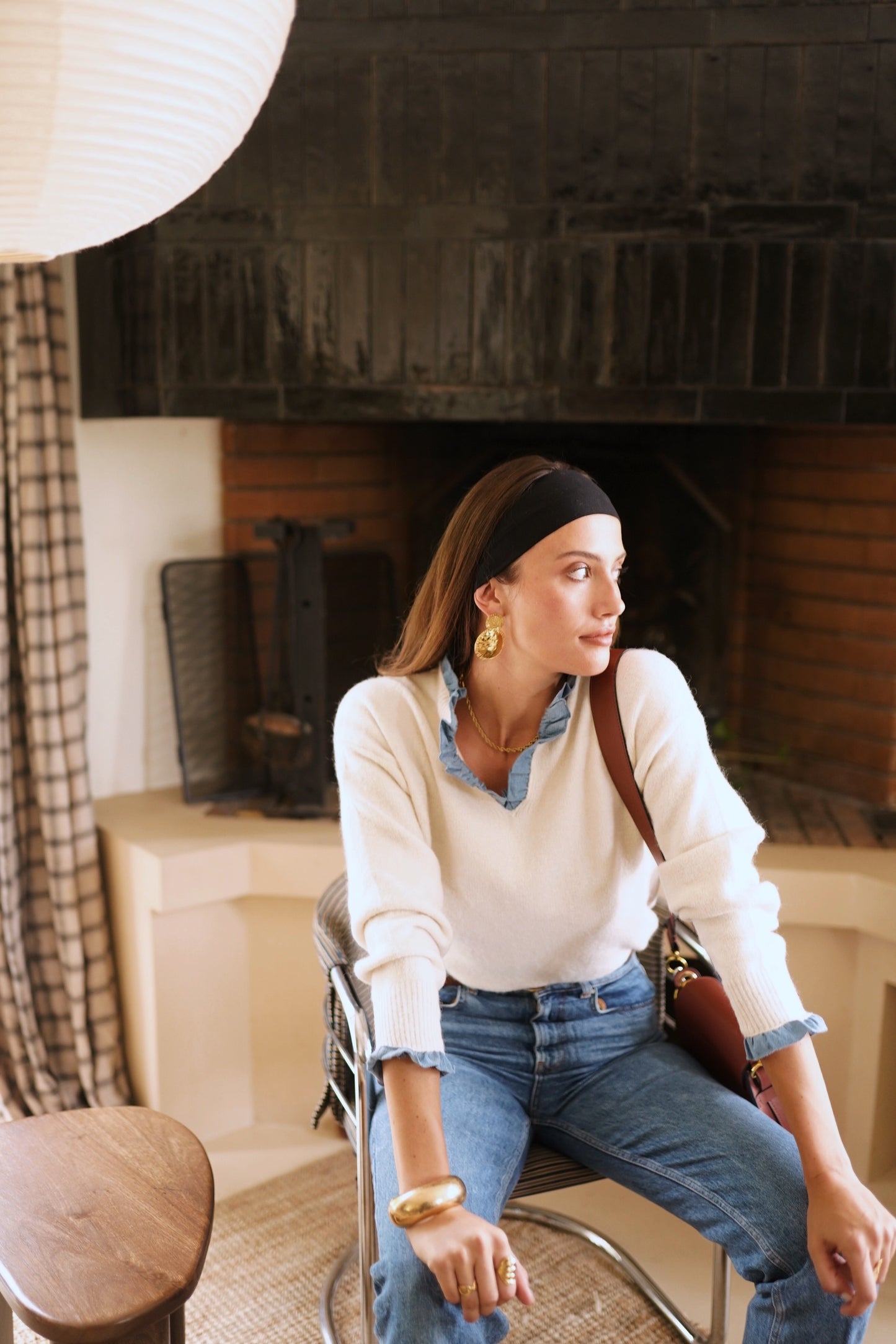 Ella beige jumper with built in shirt