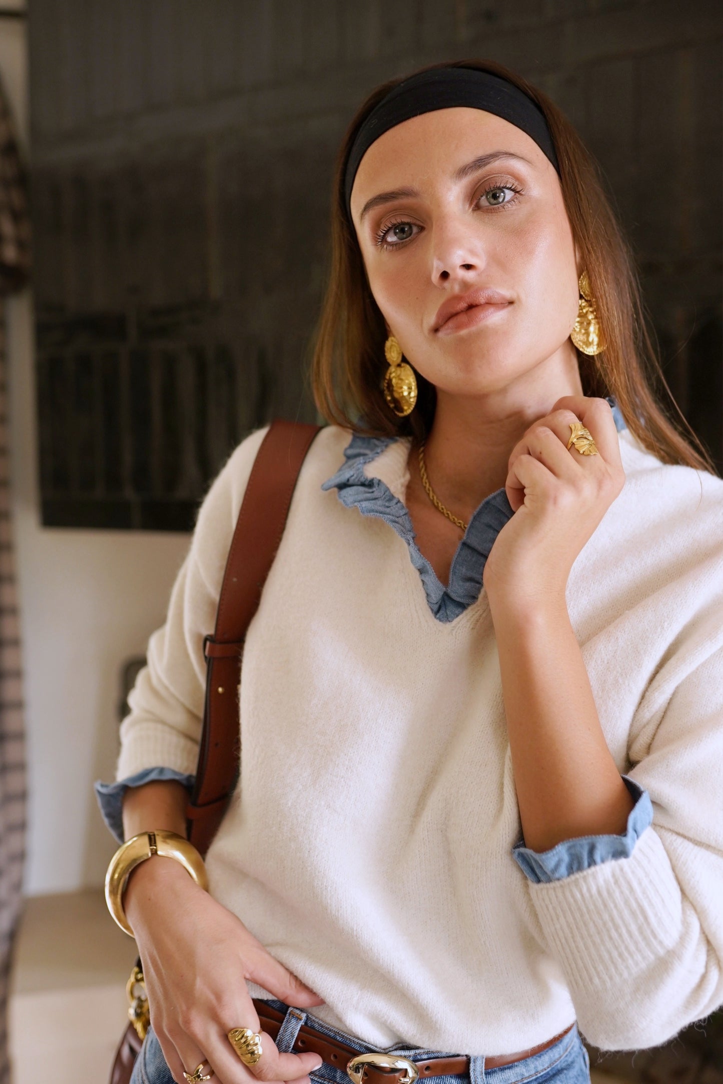 Ella beige jumper with built in shirt