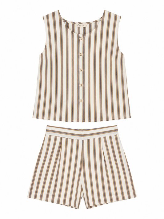 Pippa brown stripe co-ord top and shorts