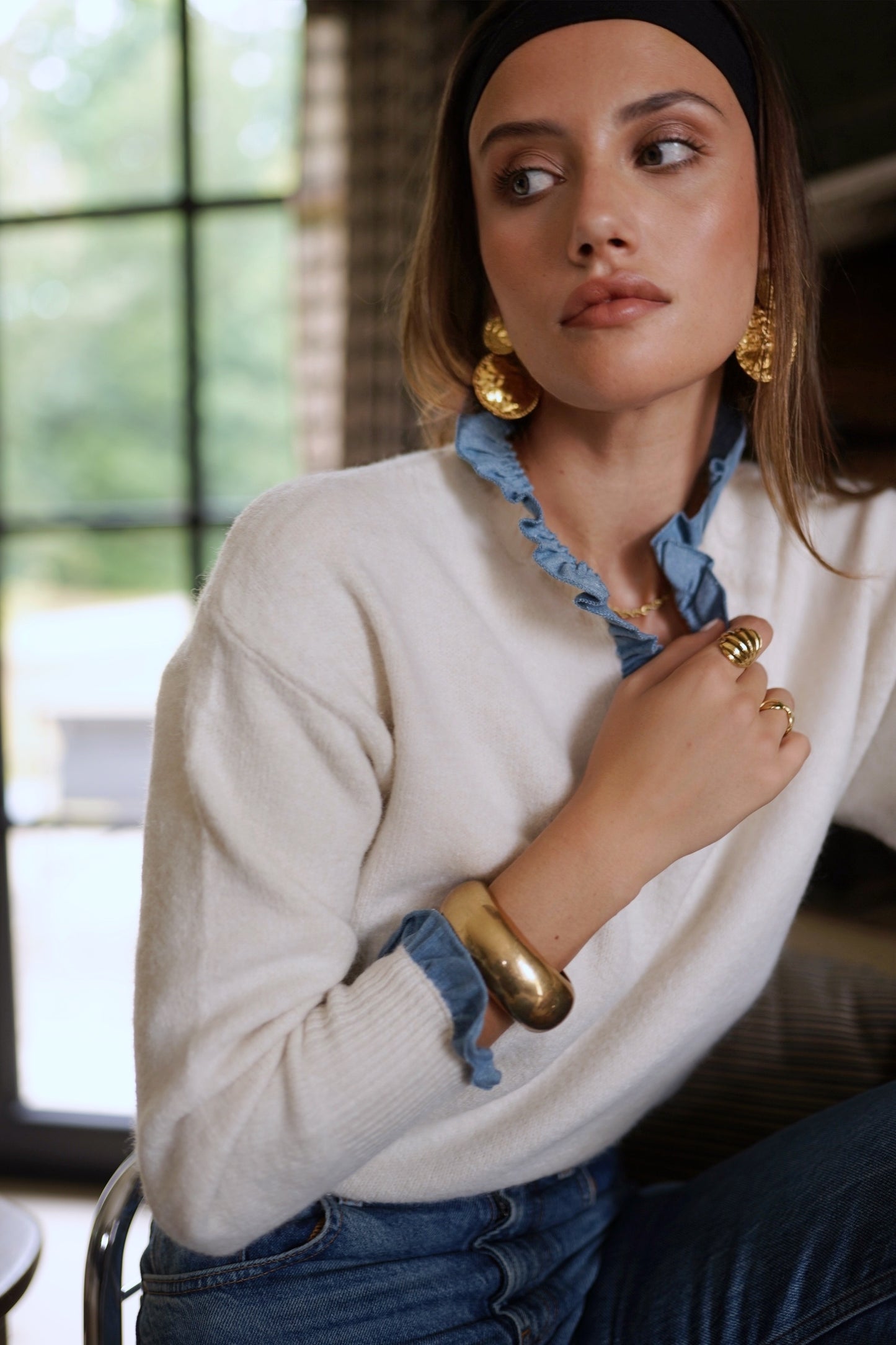 Ella beige jumper with built in shirt