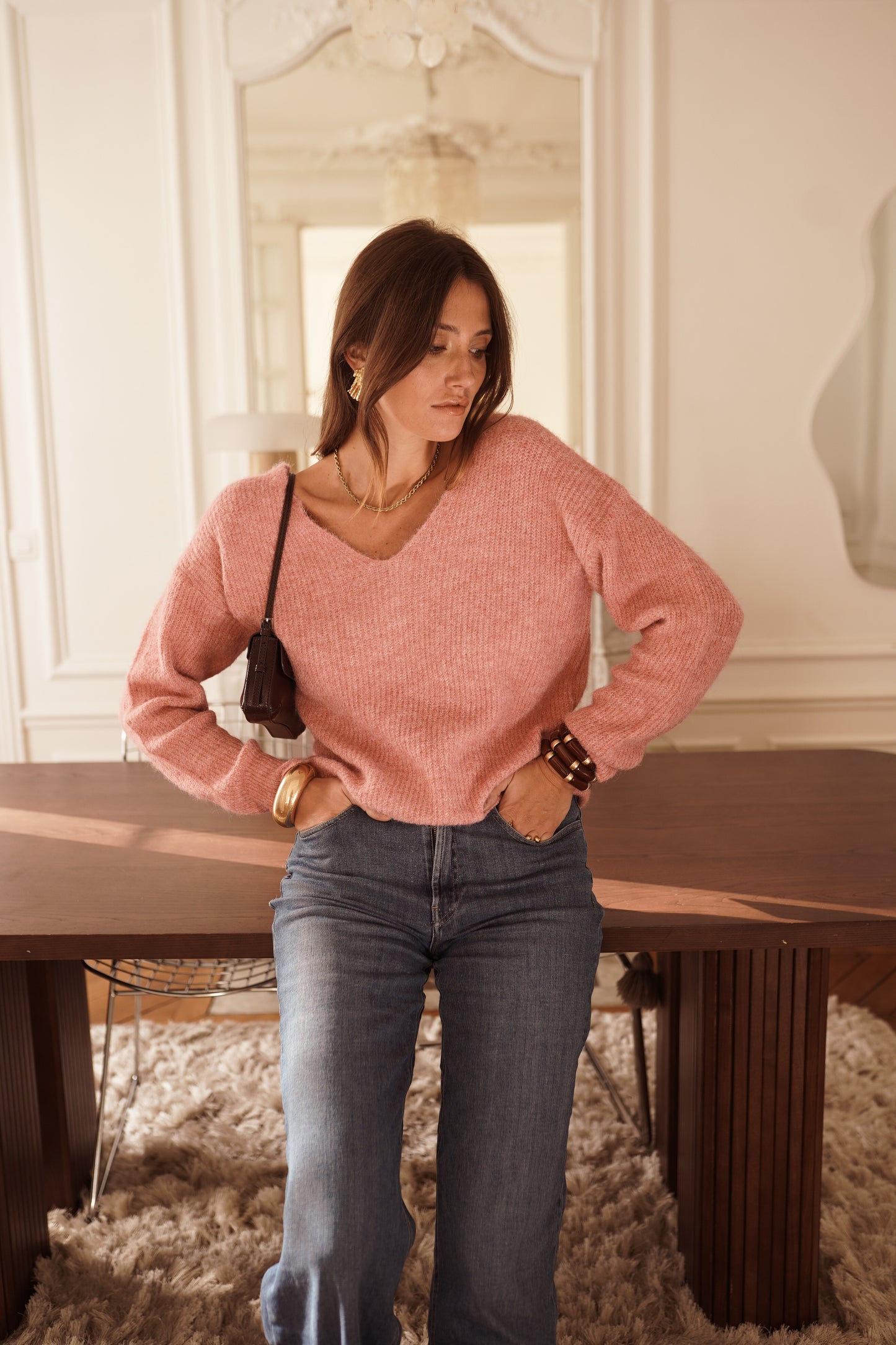 Molly pink stripe bow jumper