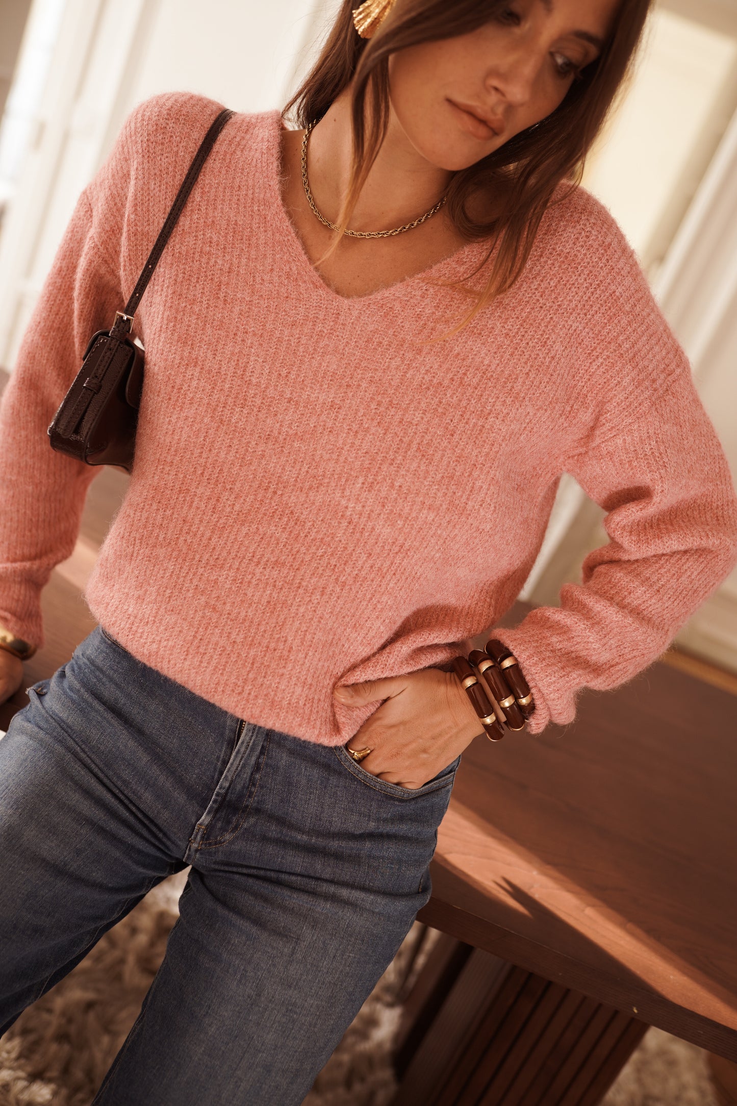 Molly pink stripe bow jumper