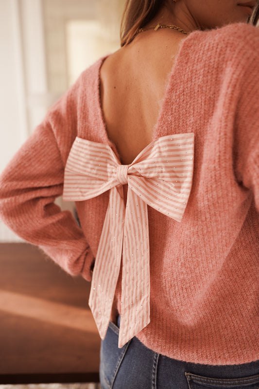 Molly pink stripe bow jumper