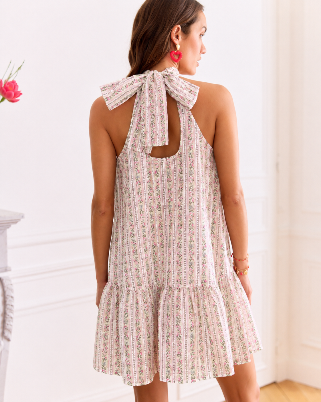 Grace halter neck bow back dress
