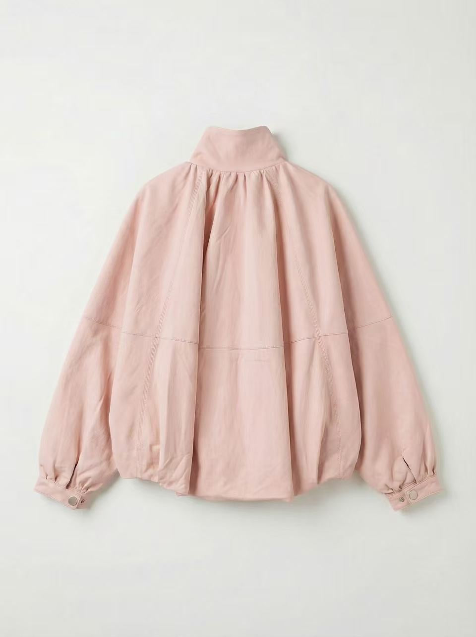 Carly pink leather funnel neck leather jacket