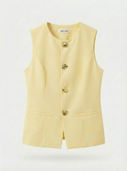 Fran lemon yellow waistcoat gold buttons