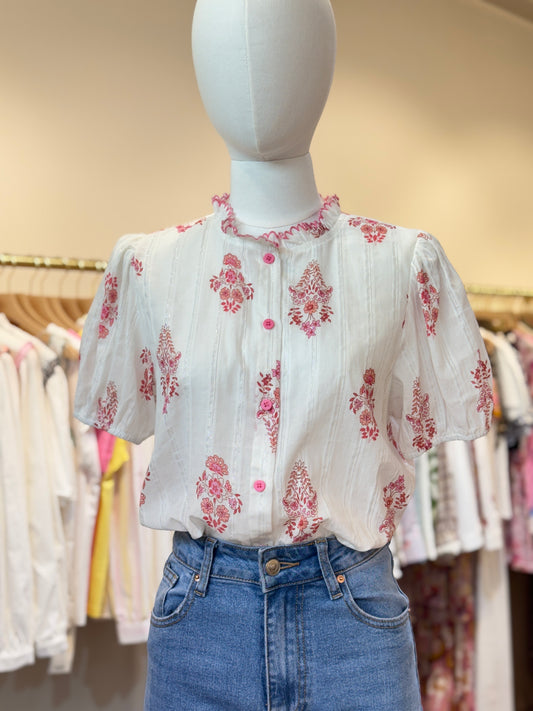 Heather pink floral blouse