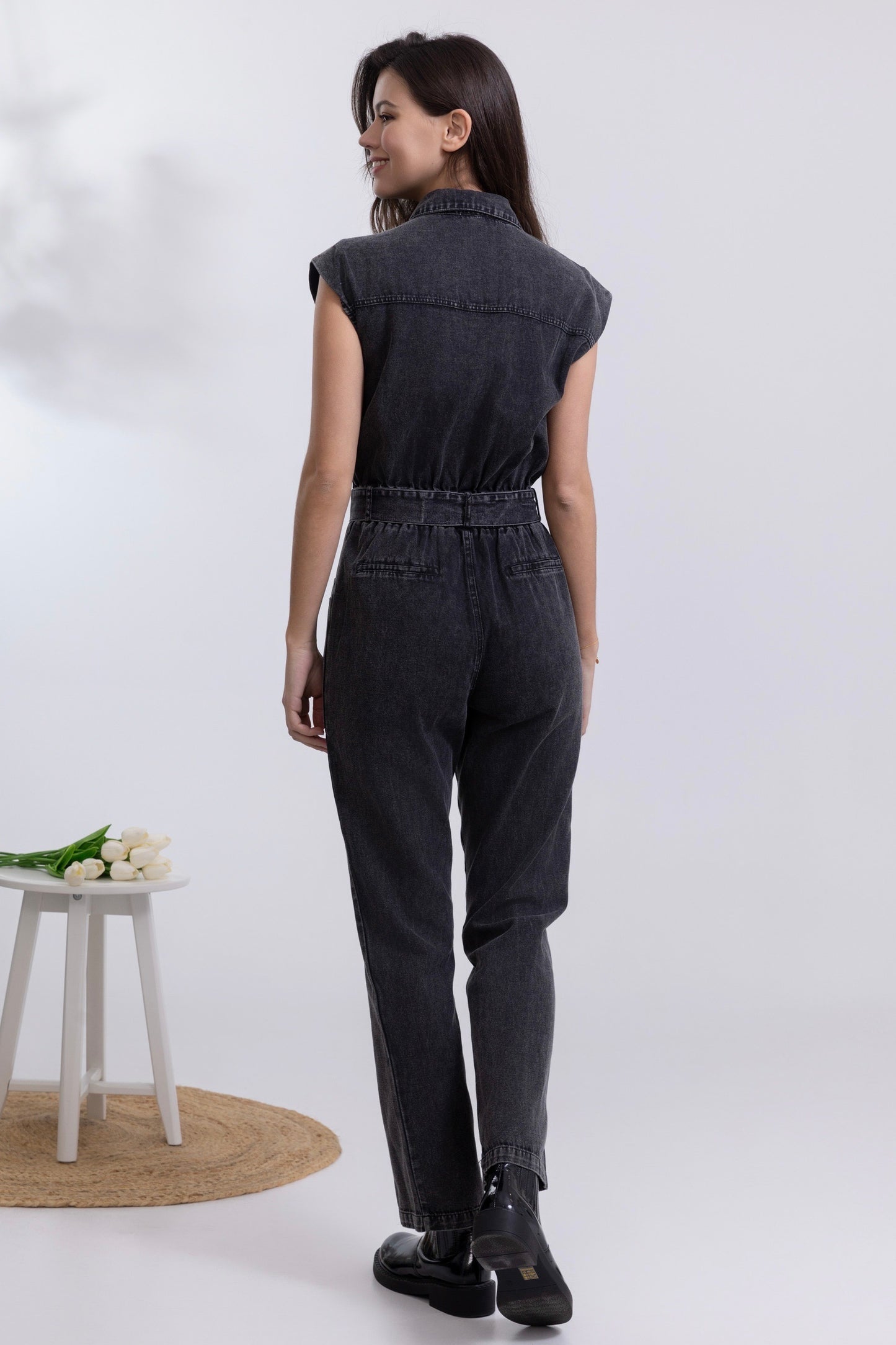 Molly short sleeve black wash black jumpsuit
