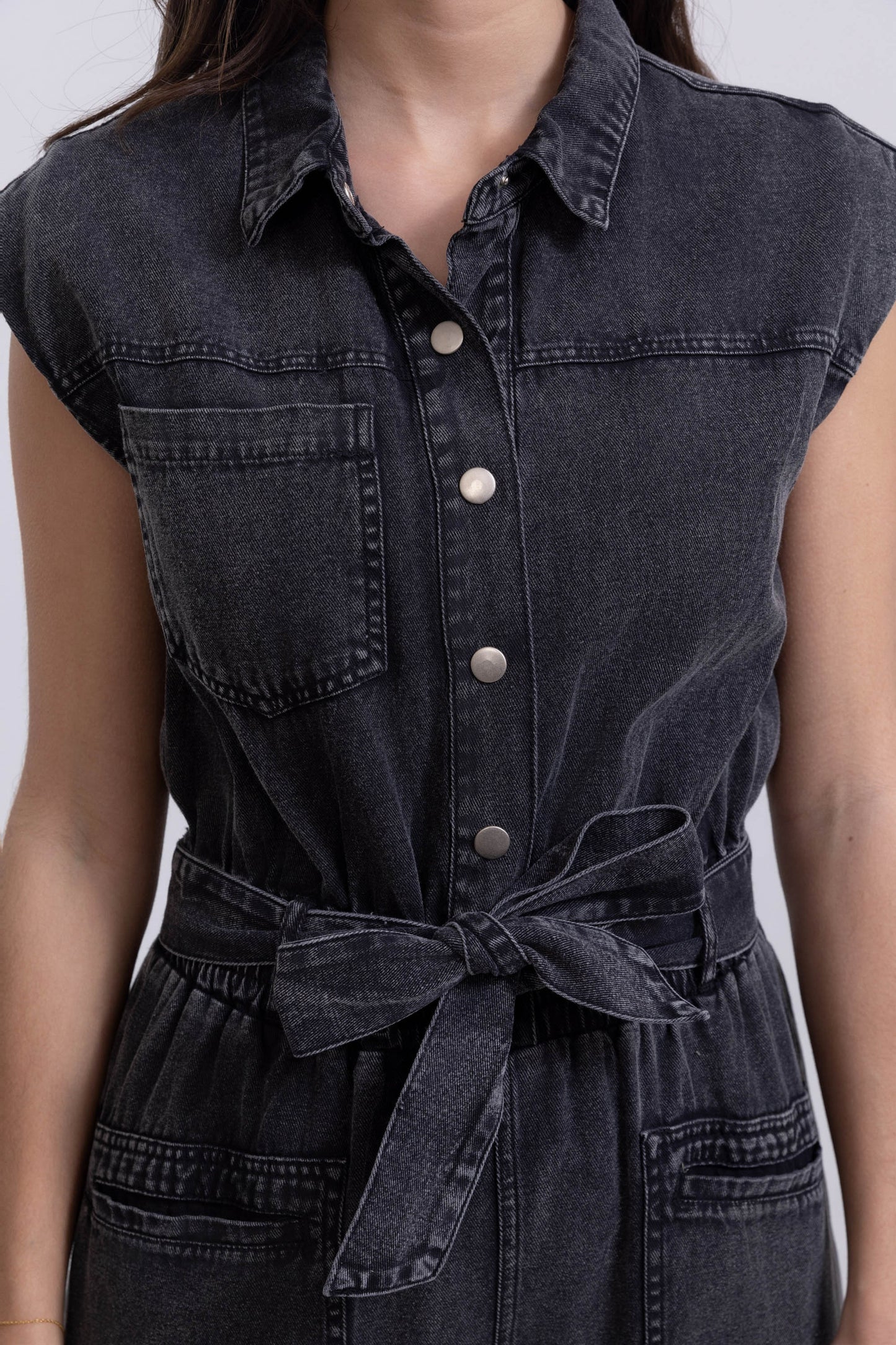 Molly short sleeve black wash black jumpsuit