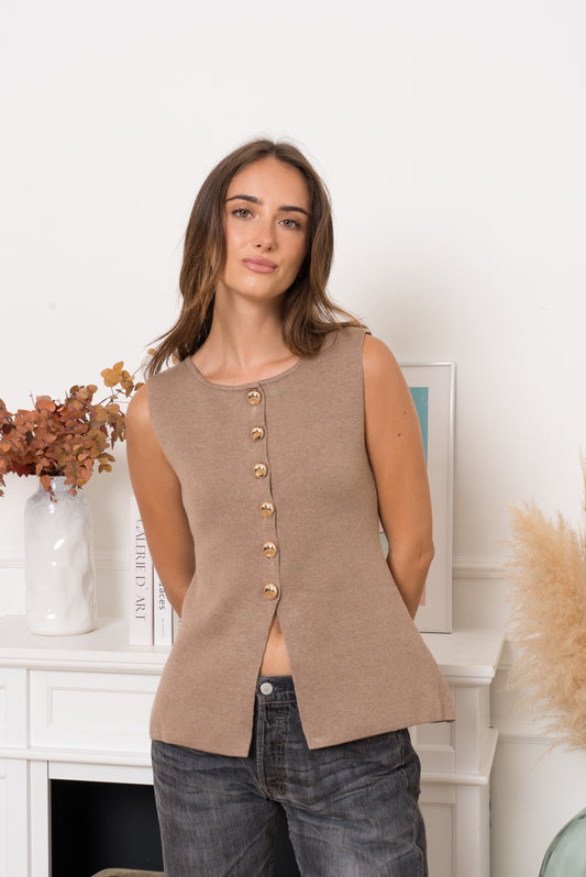 Waistcoat gold buttons taupe