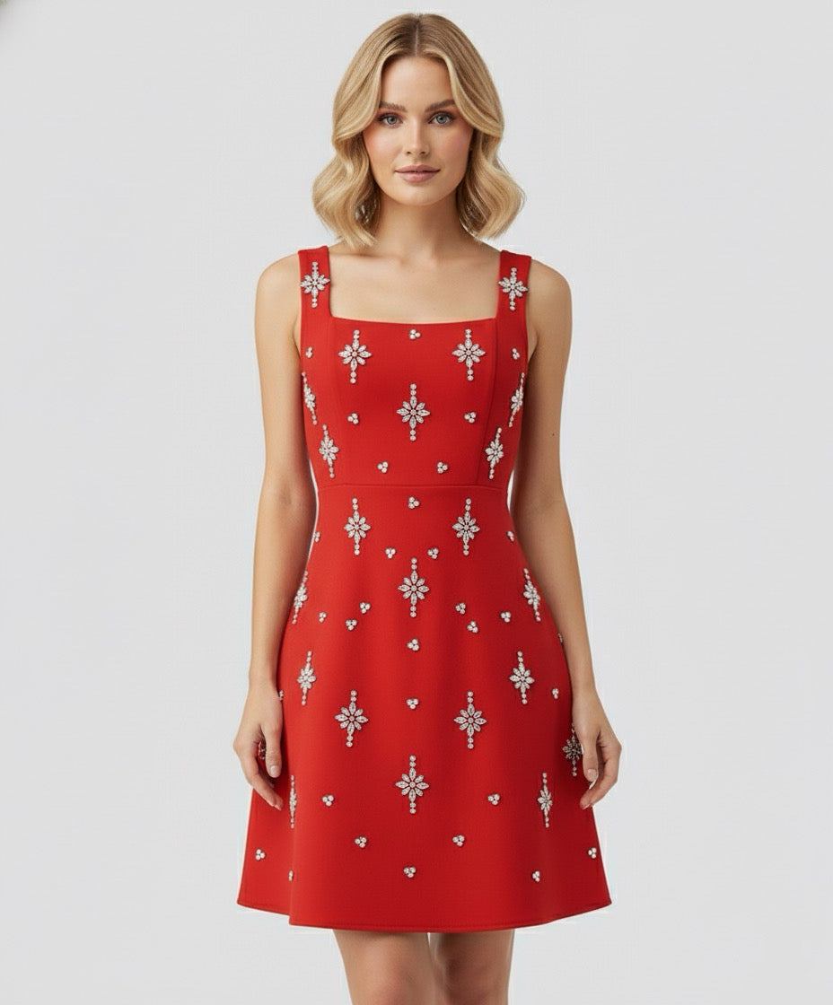 Eve red embellished bow dress