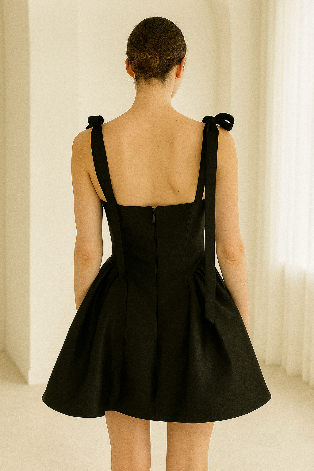 Lily black tie strap mini dress