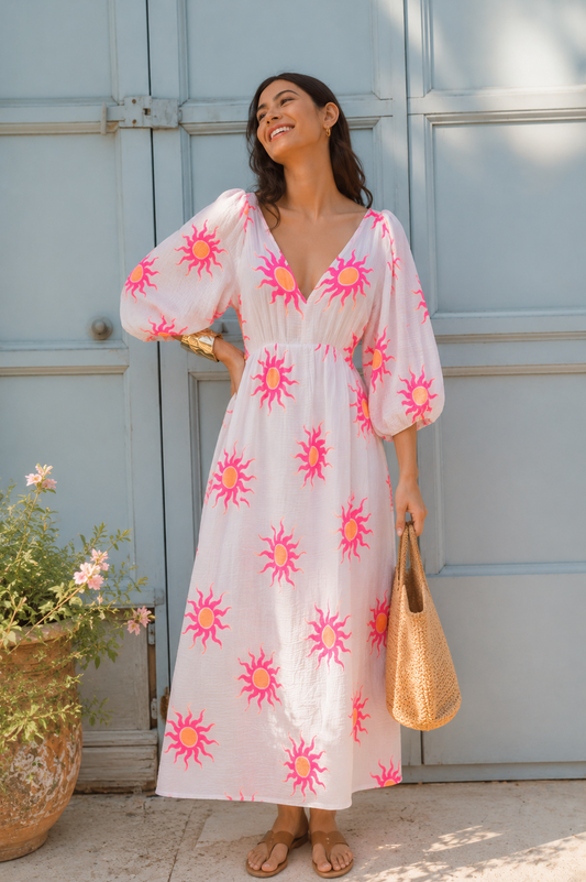 Nova neon pink sun print dress