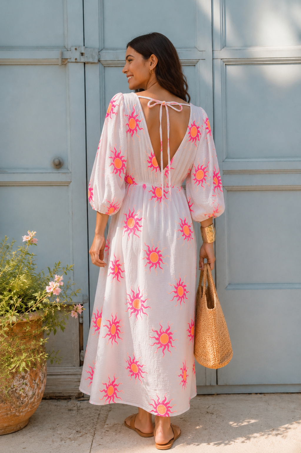 Nova neon pink sun print dress