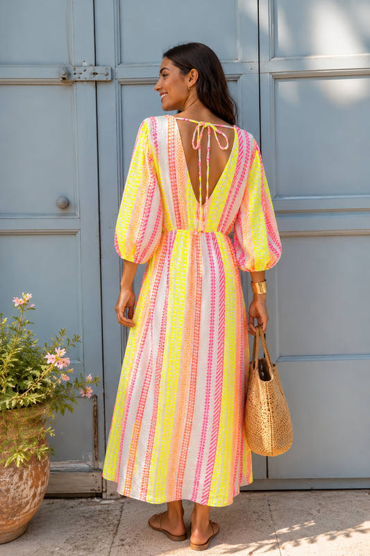 Harper neon yellow stripe midi dress