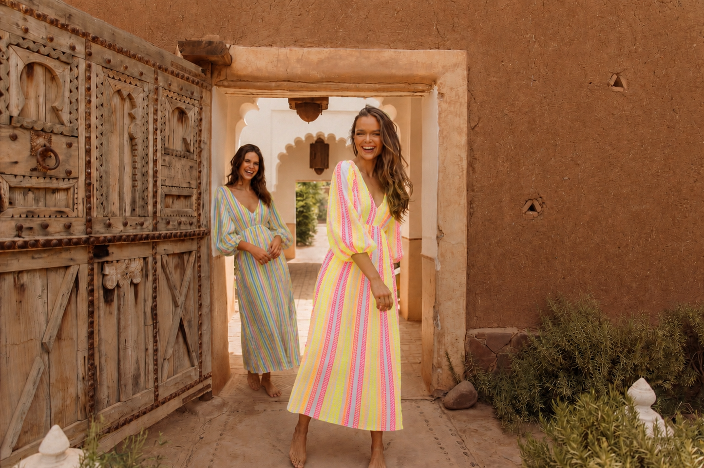 Harper neon yellow stripe midi dress