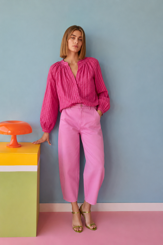 Ana pink stripe boho blouse