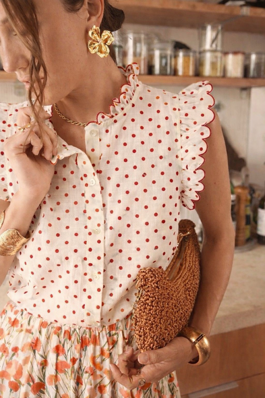 Isabella red polka dot sleeveless blouse