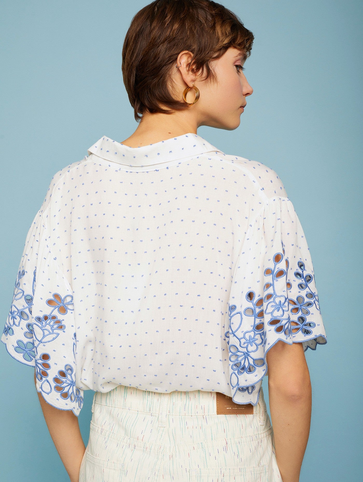 Cotton plumeti sleeve detail blouse