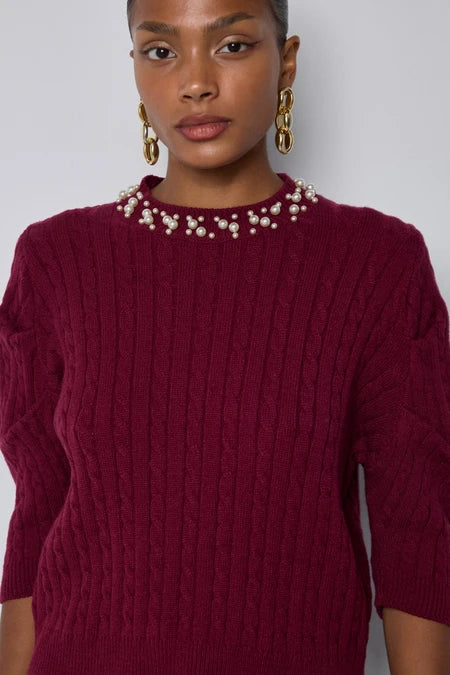 Tori burgundy pearl trim jumper