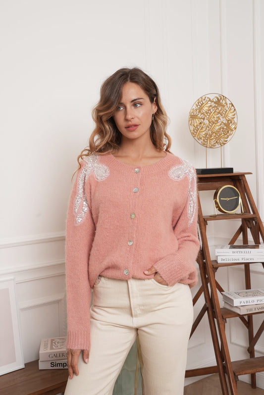 Sofia blush pink embellished cardigan