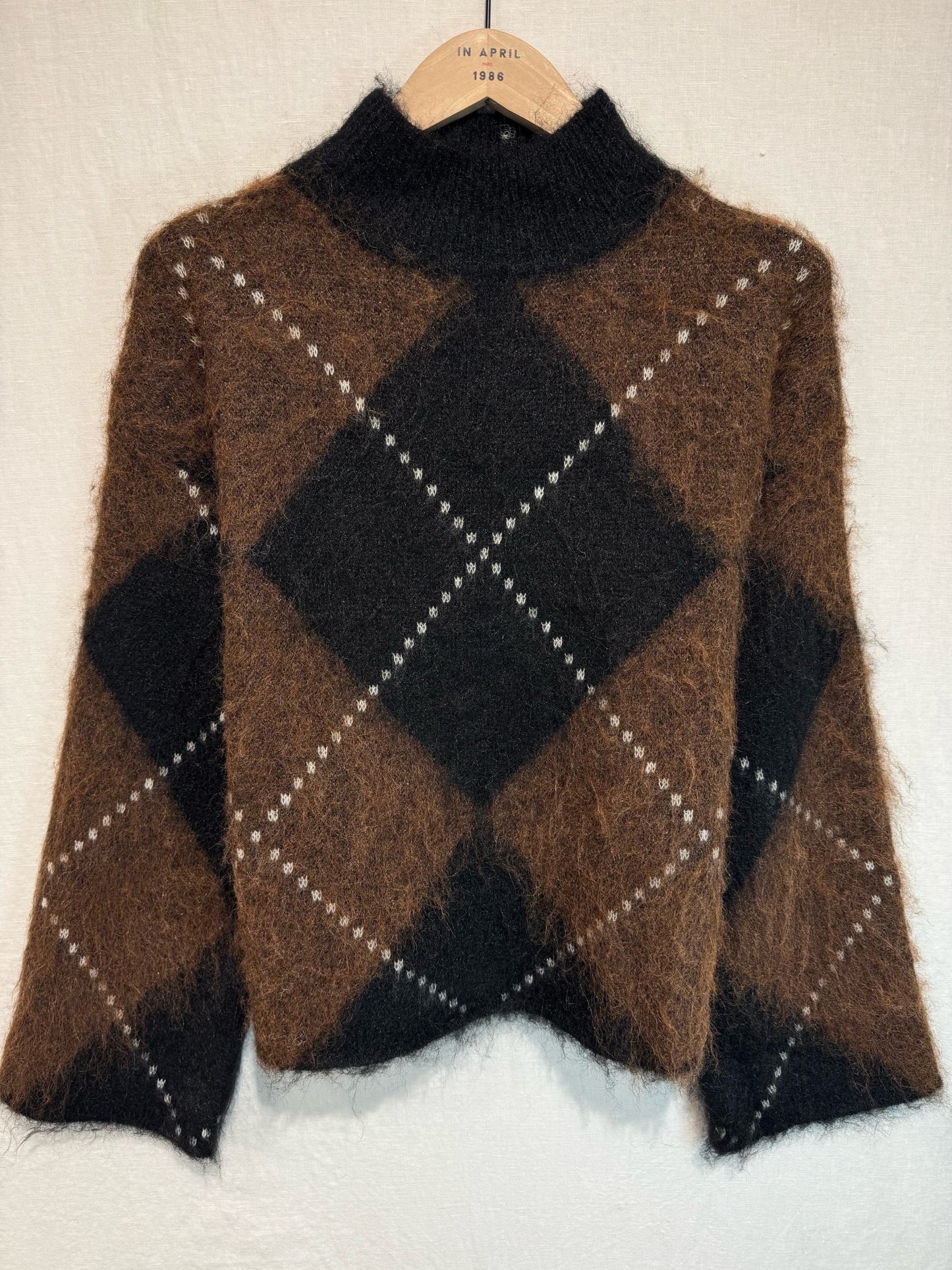 Fluffy Argyle black & brown polo jumper