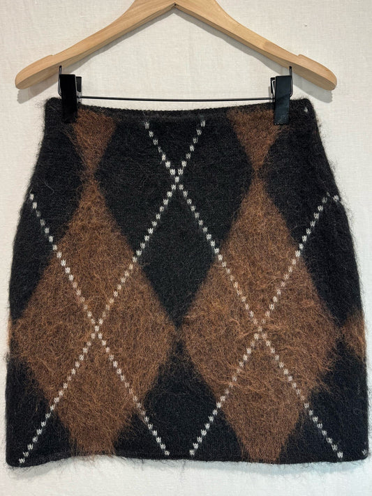 Fluffy Argyle black & brown mini skirt