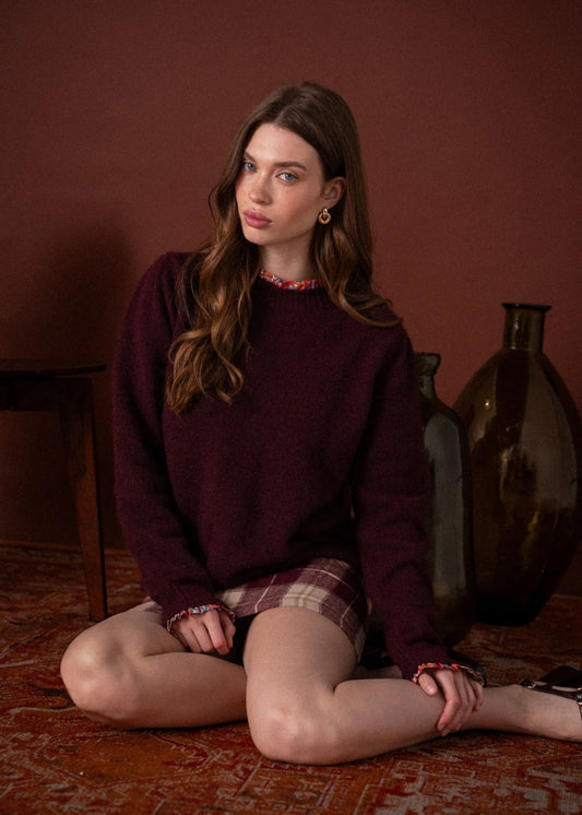 Jean burgundy floral trim reversible jumper