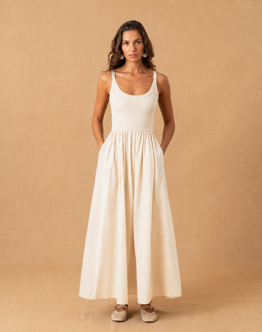 Emily cream full skirt maxi dress