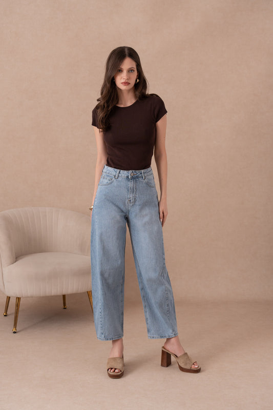Cora barrel leg mid blue jeans