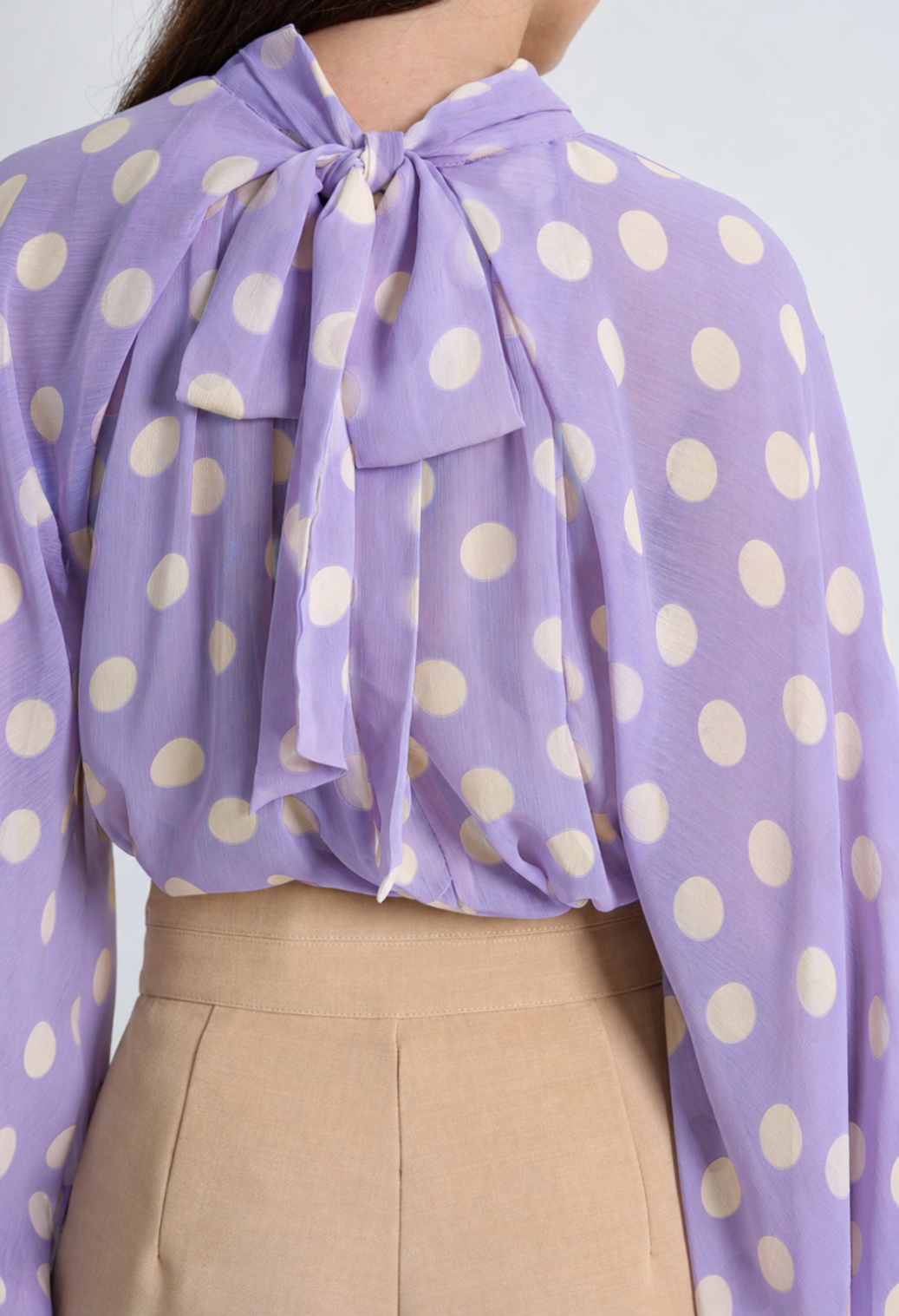Lilac polka dot balloon sleeve top