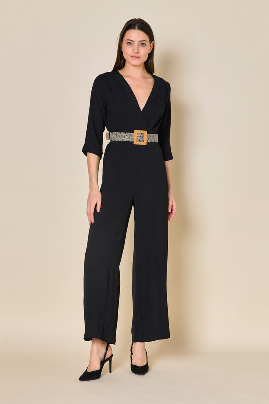 Clara black jumpsuit with belt