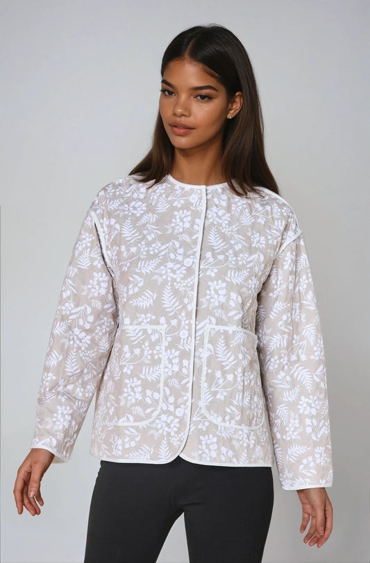 Kate floral beige quilted jacket